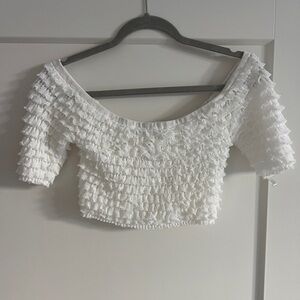 Ronny Kobo stretchy textured white cropped top